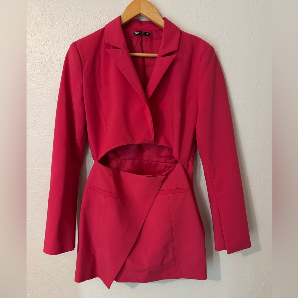Zara woman's cut out Blazer mini dress raspberry